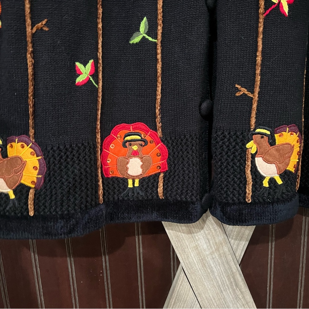 Quacker Factory Women’s Black Jacket with Colorful Embroidery for 🦃🧡🤎🖤💛 - Picture 3 of 10